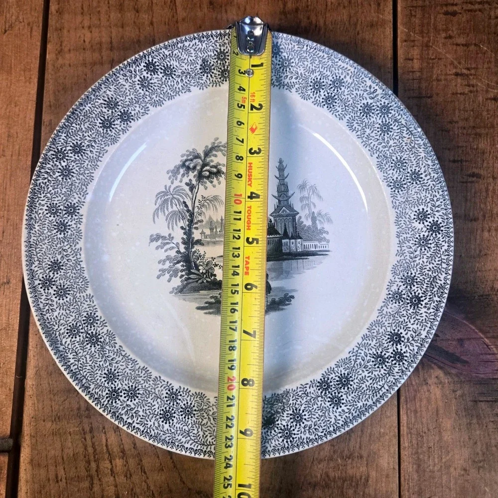 Antique Wood Challinor Staffordshire Mesina Plate Black Transferware Romantic